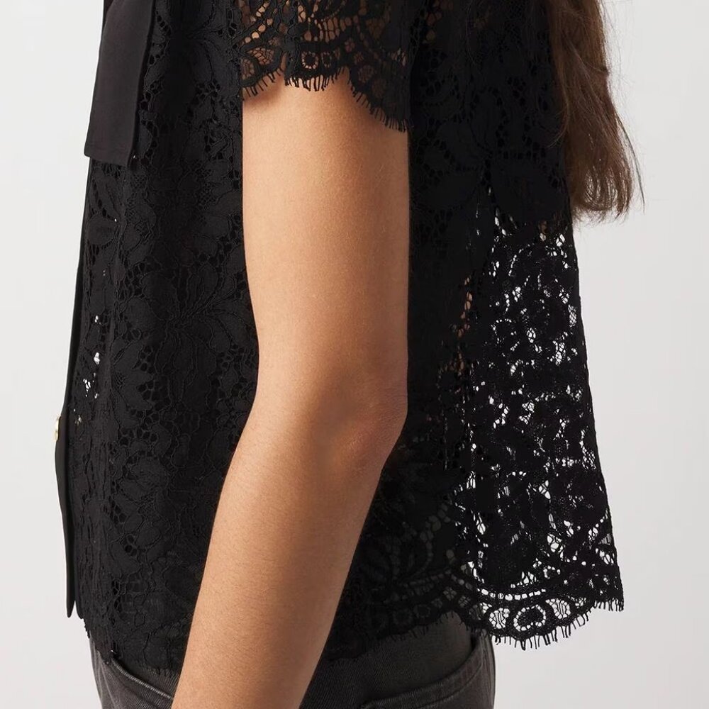 WHBM Short-Sleeve Lace Shirt Jacket - Picture 4 of 6